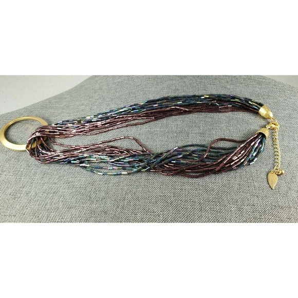 COLDWATER CREEK Iridescent Purple & Blue Glass Torsade 22 Inch Necklace - Picture 7 of 12